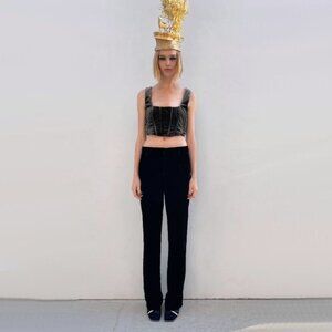 NWT Zara grey crushed velvet corset cropped top, XS